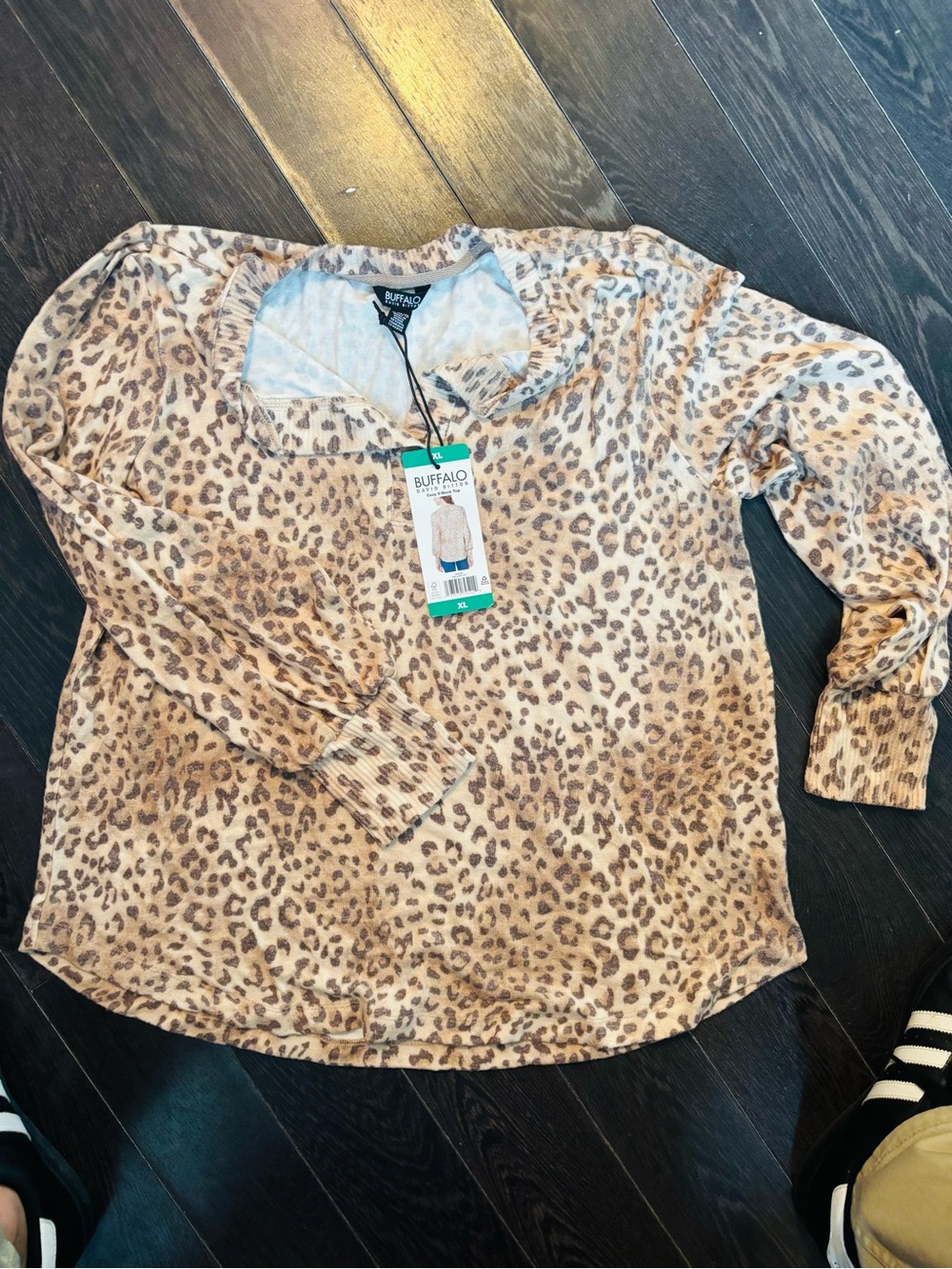 Buffalo David Bitton Leopard Print Long Sleeve Top - Beige/Tan